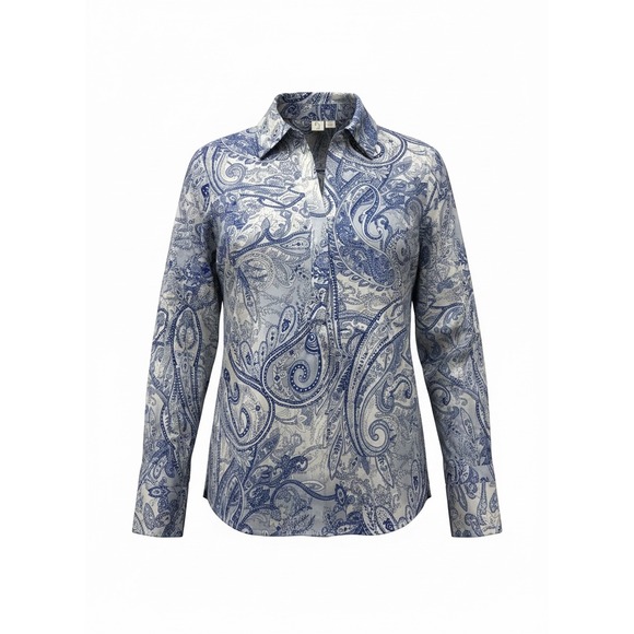 Joie Tops - Joie Blue White Paisley Button Down Blouse Long Sleeve Stretch Cotton Size Small